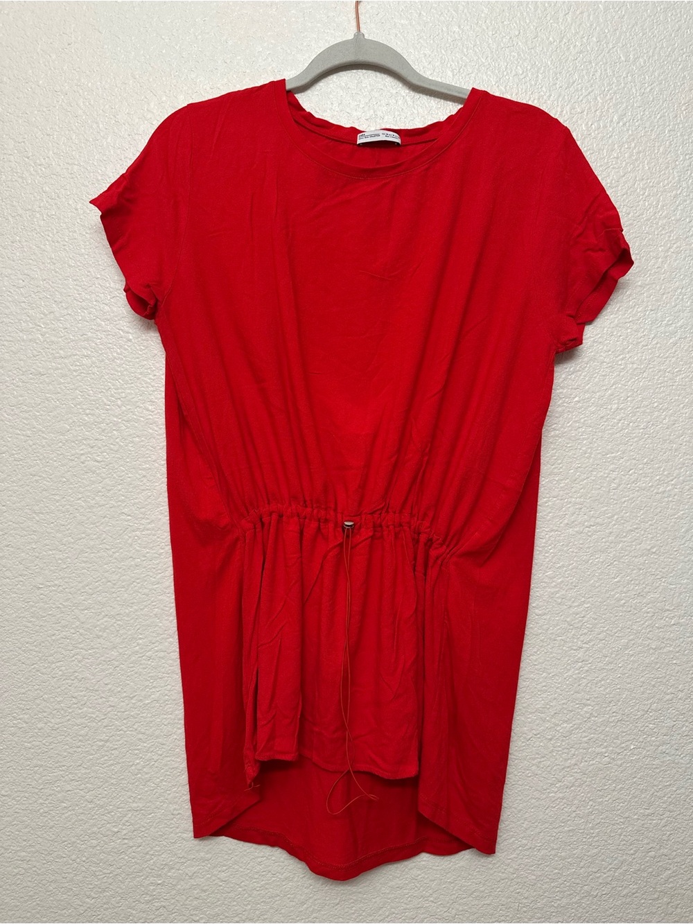 Zara Red Drawstring-Waist Short Sleeve Top